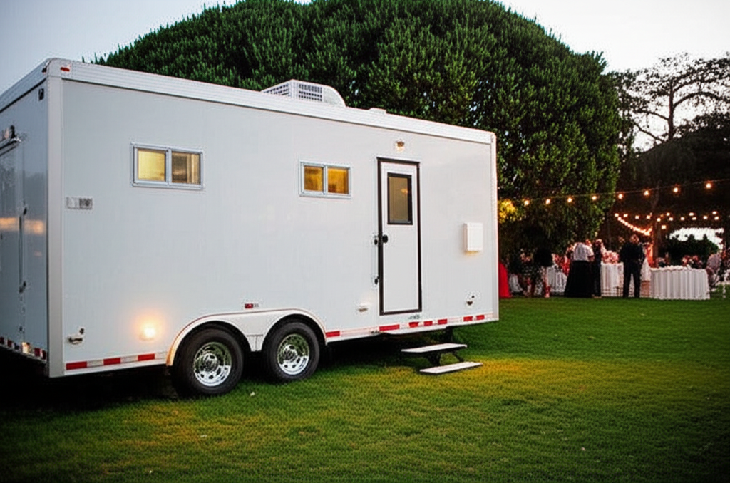 Elegant luxury restroom trailer at a San Jose wedding